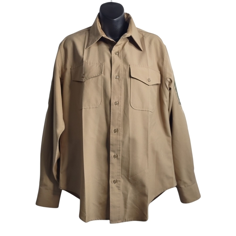 Vintage Men's US Marine Corp Shirt 70s Khaki USMC Button Down Shirt Sz 16-34